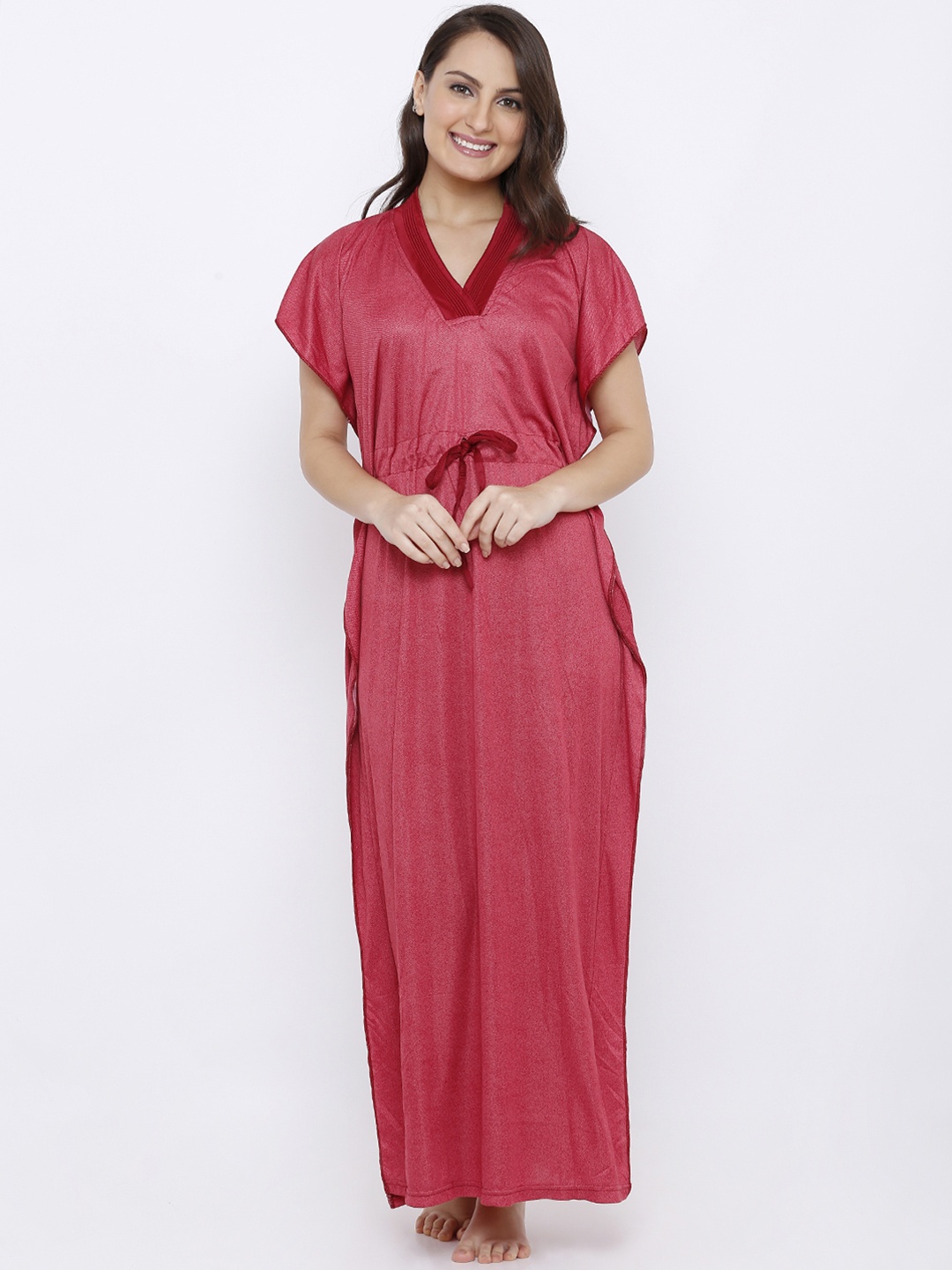 

Pretty Awesome Maroon Solid Kaftan Nightdress