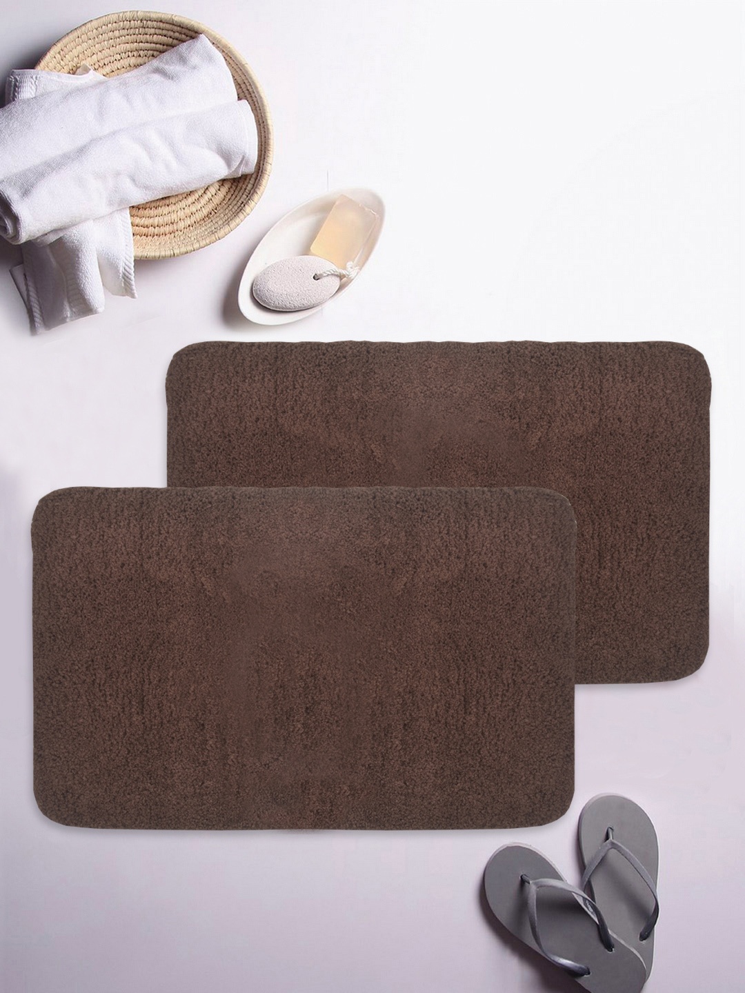Bianca Set of 2 Brown Solid Anti-Slip Bath Rugs