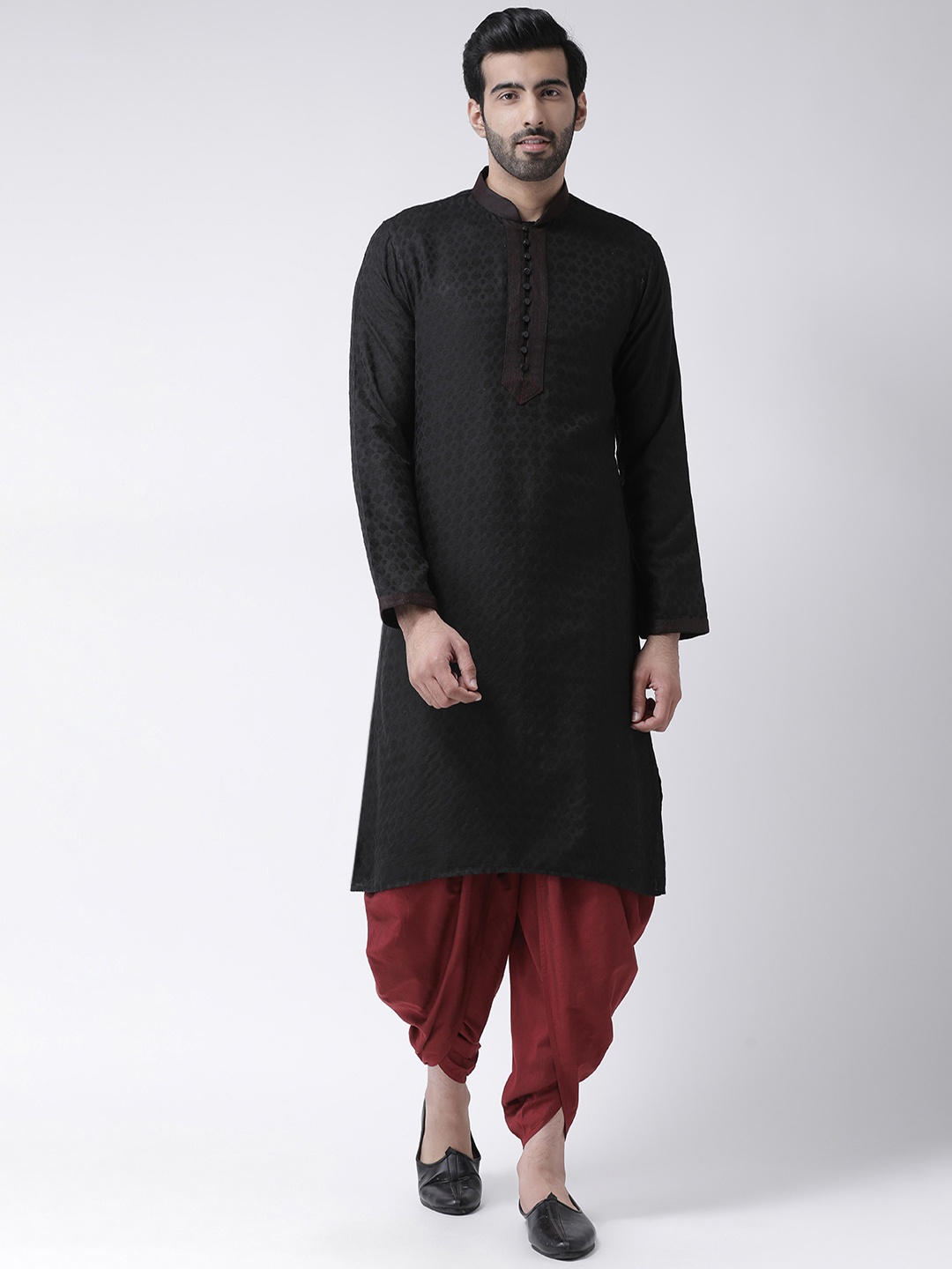 

KISAH Men Black & Maroon Embroidered Kurta with Dhoti Pants