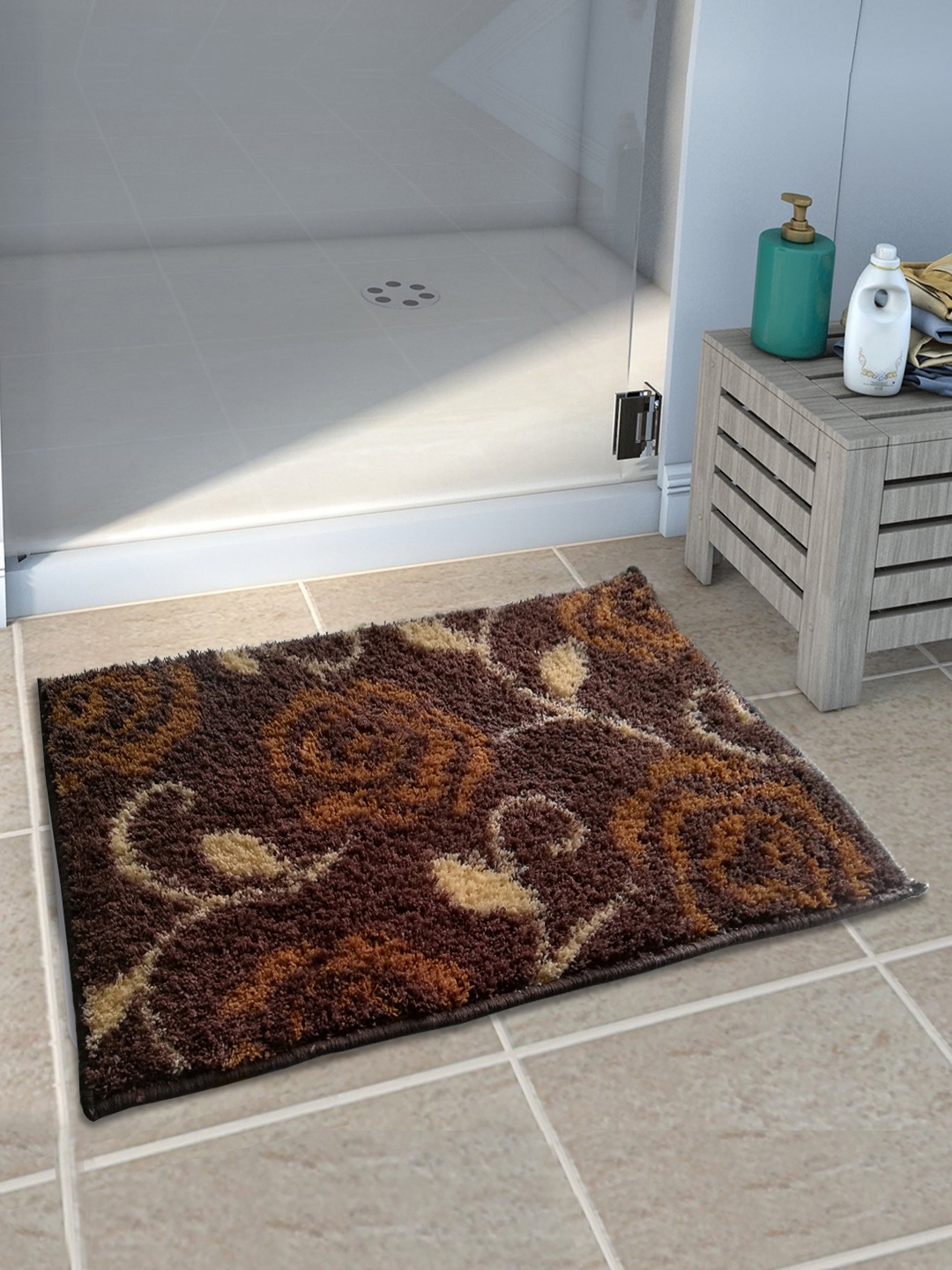 

Athom Trendz Set of 2 Brown Printed Anti-slip Bath Rugs