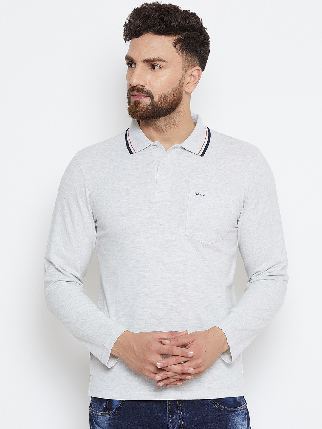 

Okane Men Grey Solid Polo Collar T-shirt