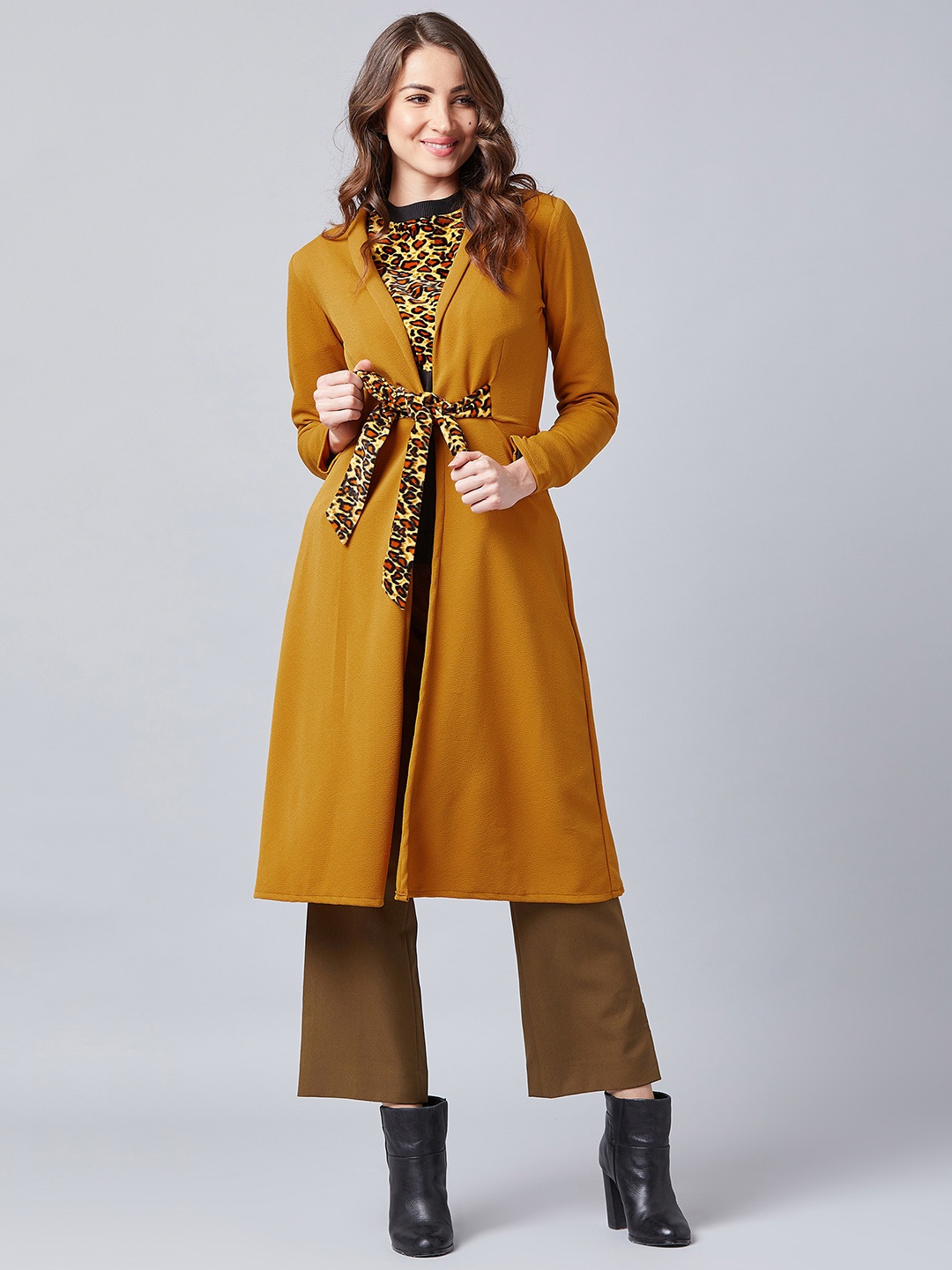 

Athena Women Mustard Self Design Tie-Up Shrug