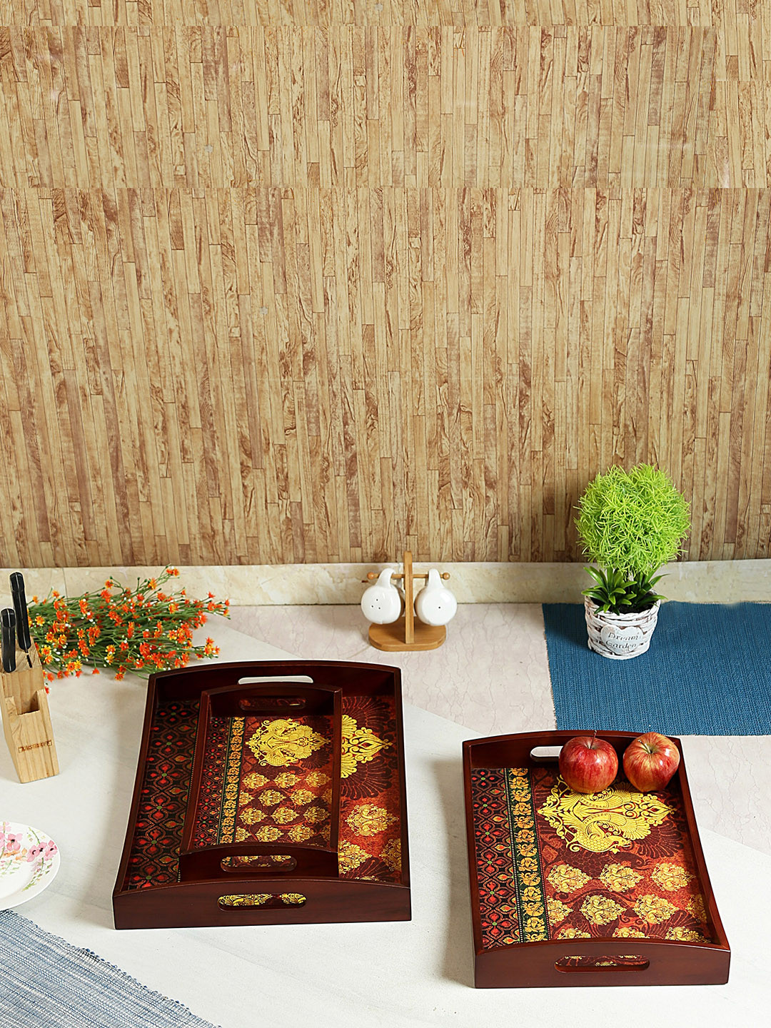 

Reinvention Factory Set of Three Multicoloured Rectangle Printed Serving Trays, Multi