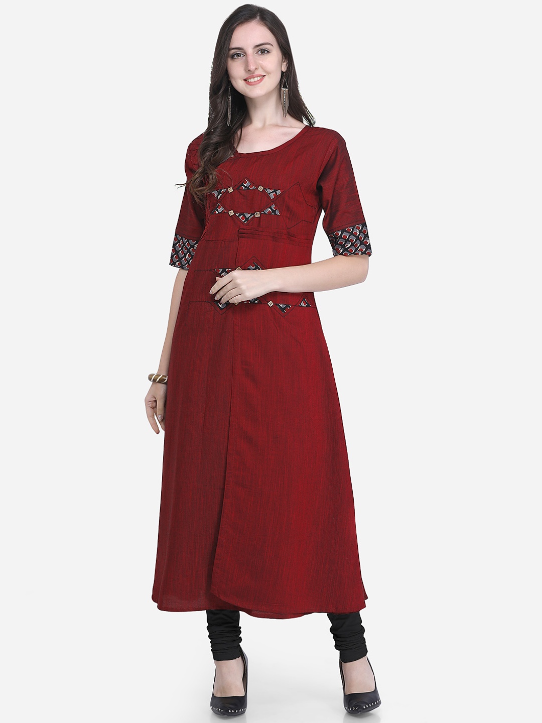 

Kvsfab Women Red Printed A-Line Kurta