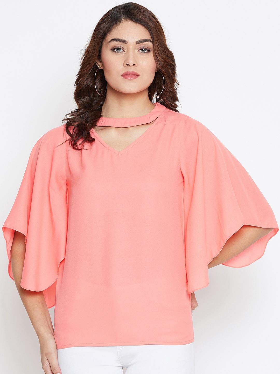

La Zoire Women Peach-Coloured Solid A-Line Top