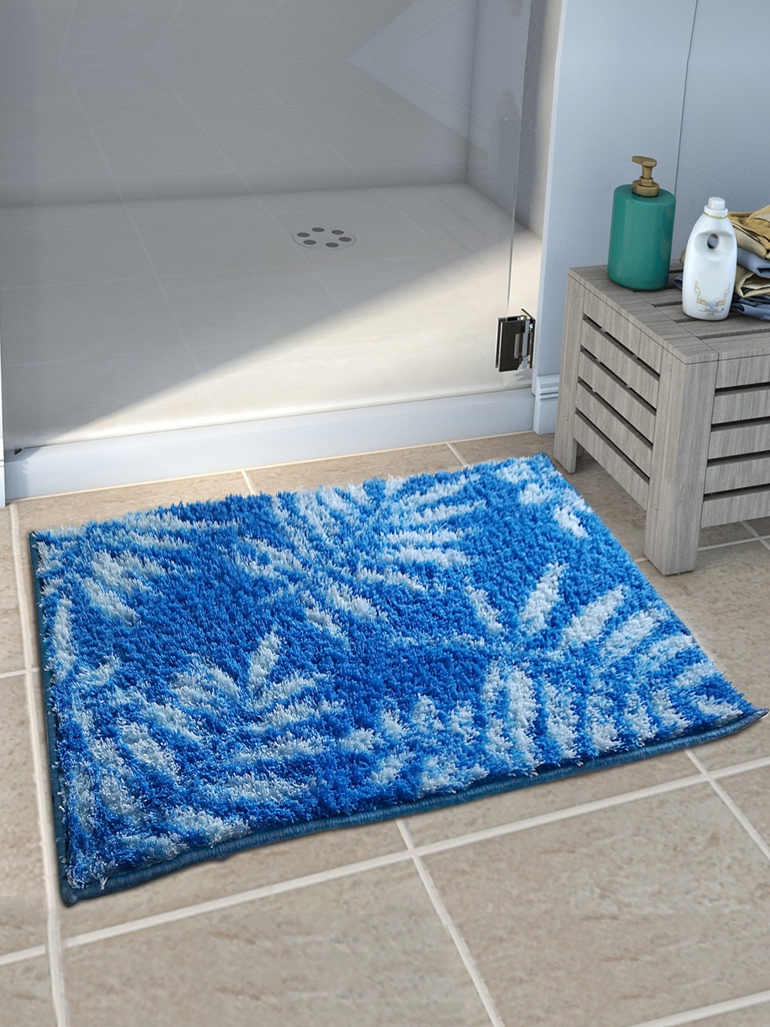 

Athom Trendz Set of 2 Blue Printed Anti-Slip Bath Rugs