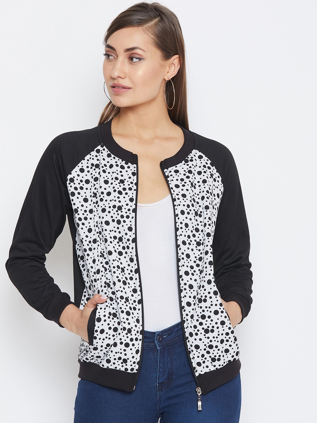 

PURYS Women Black Printed Bomber Jacket