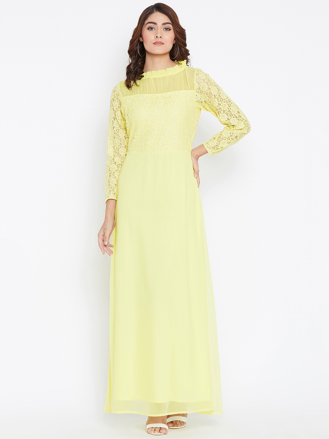 La Zoire Women Yellow Self Design Maxi Dress