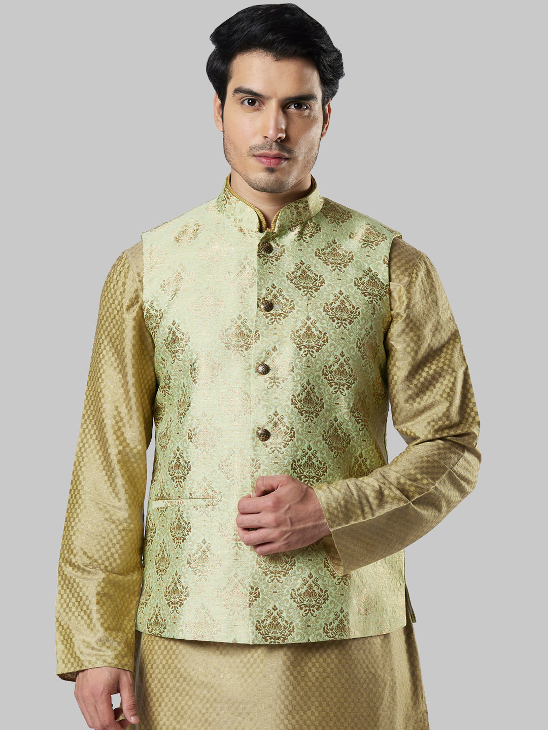 

Ethnix by Raymond Men Green Woven Design Nehru Jacket
