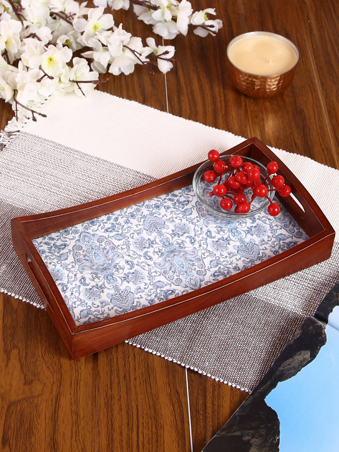 

Reinvention Factory Brown & Blue Rectangle Printed Serving Trays