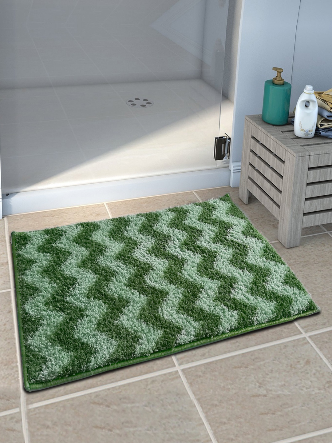 

Athom Trendz Set of 3 Green Patterned Anti Slip Bath Rugs