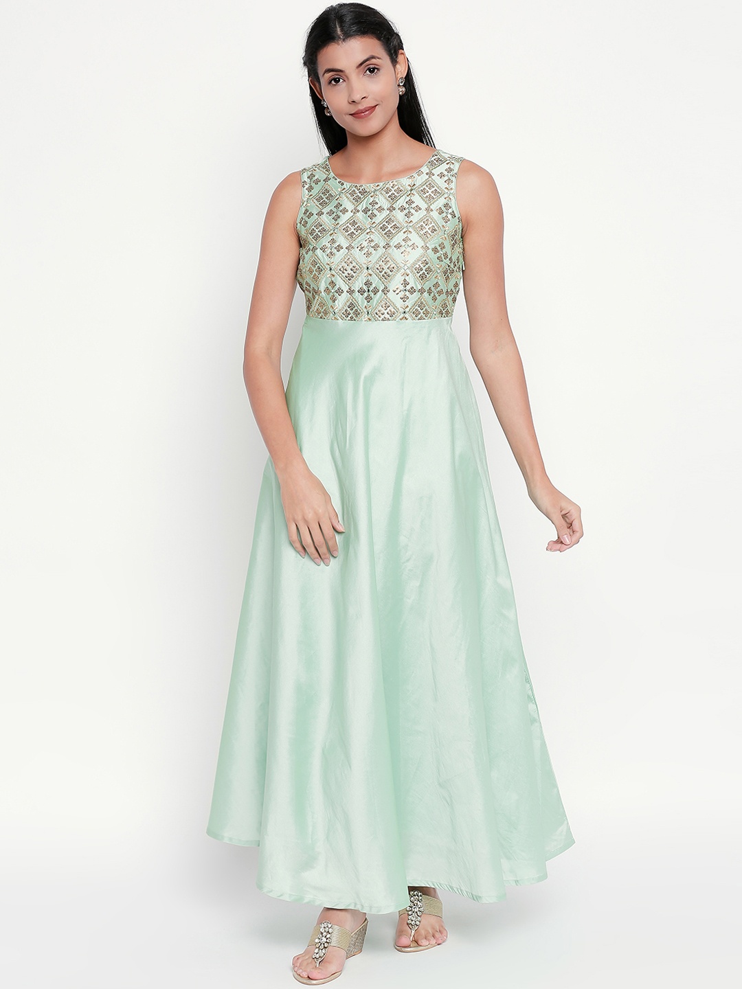 

AKKRITI BY PANTALOONS Women Embellished Green Maxi Dress