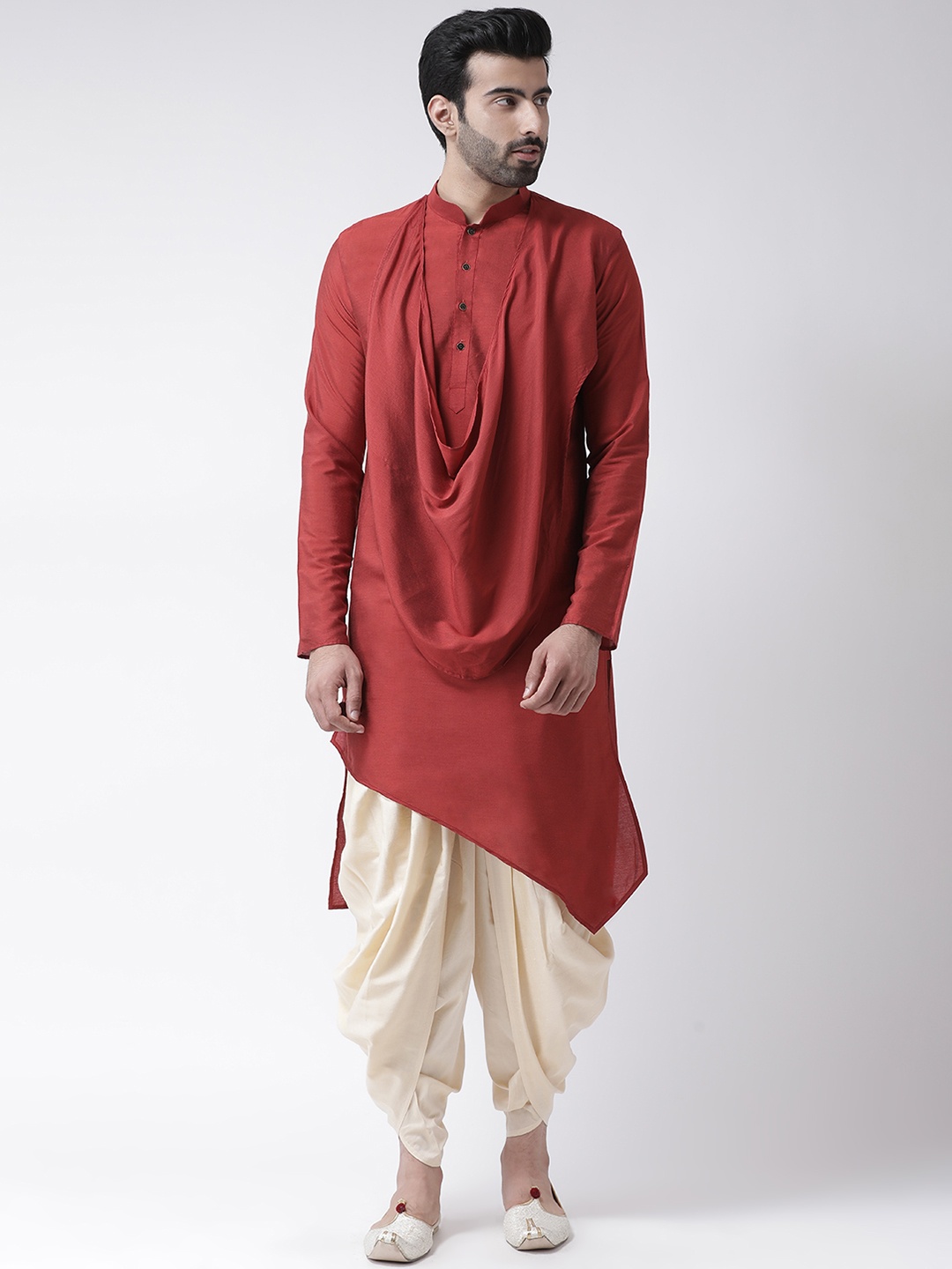 

KISAH Men Red & Off-White Solid Kurta with Dhoti Pants