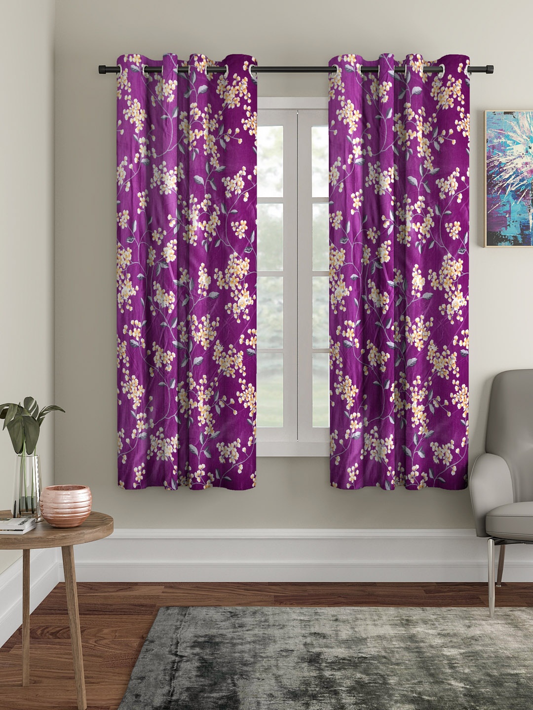 

Cortina Set of 2 Floral Printed Window Curtains, Purple