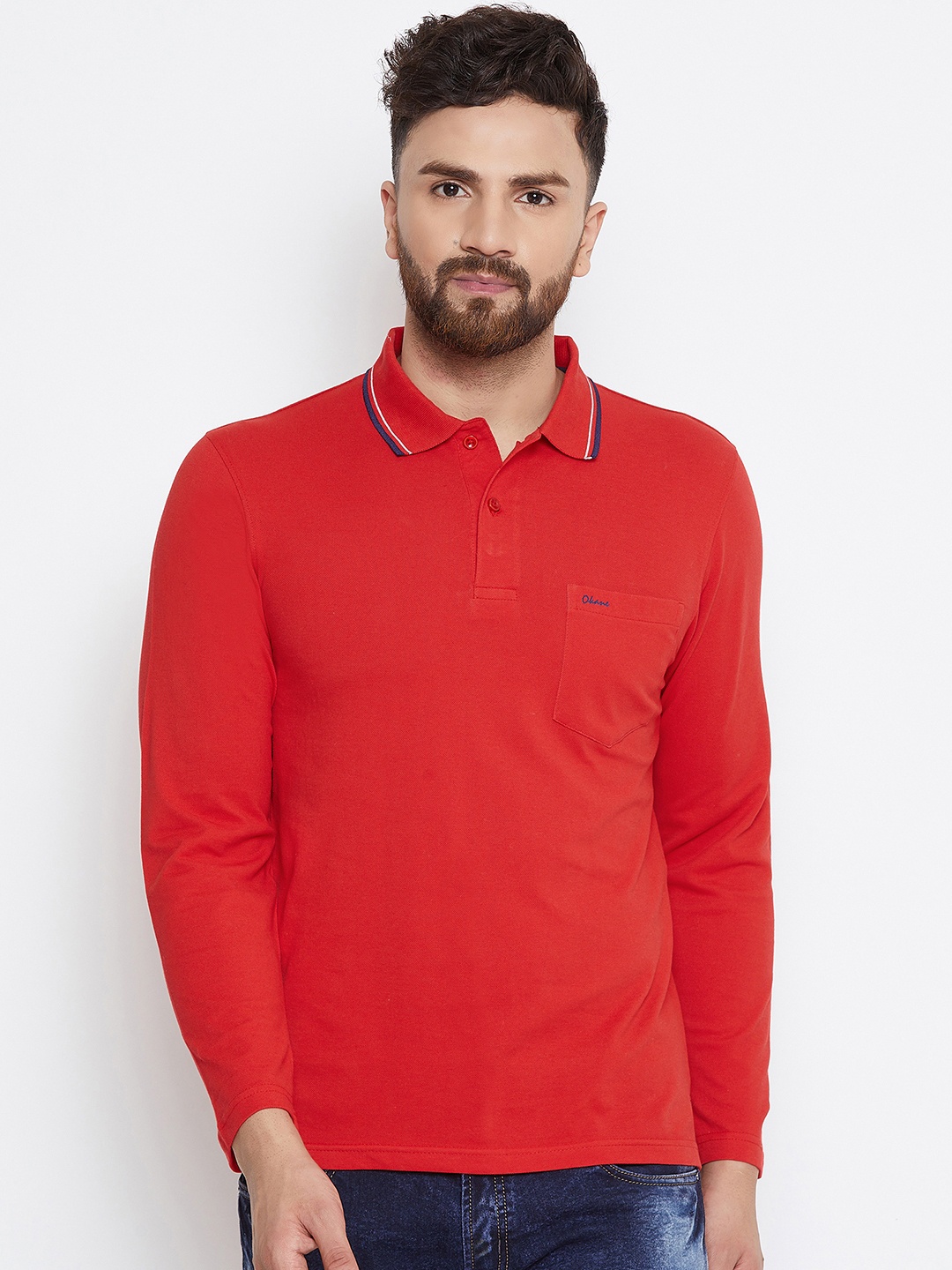 

Okane Men Red Solid Polo Collar T-shirt