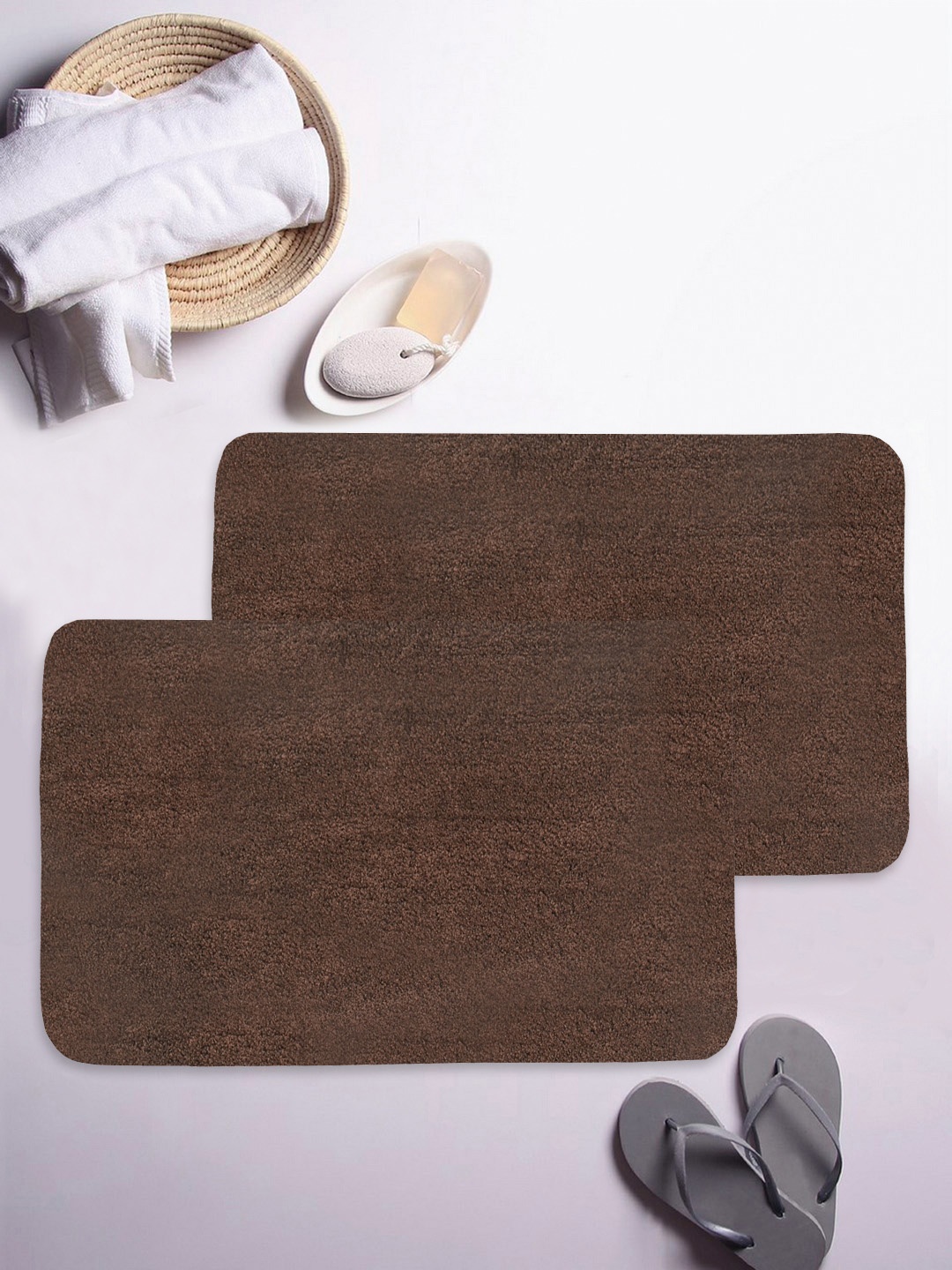 

BIANCA Set of 2 Brown Solid Anti-Slip Bath Rugs