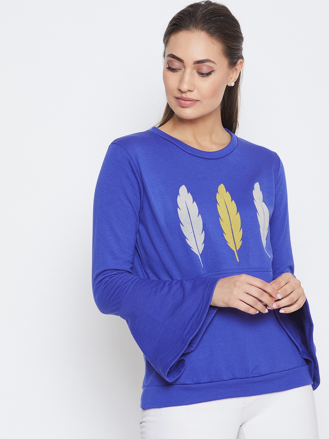 

PURYS Women Blue Printed Sweatshirt
