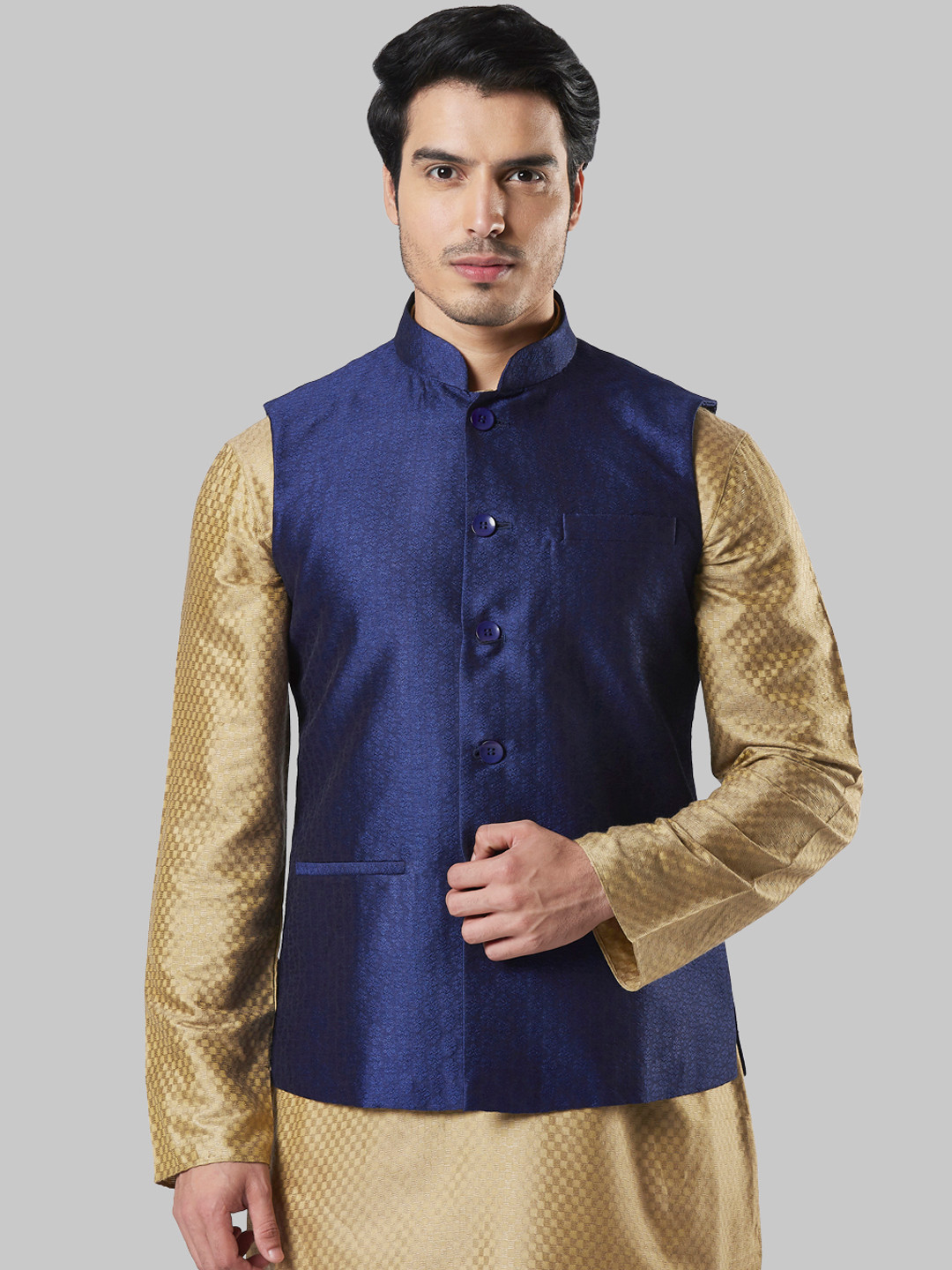 

Ethnix by Raymond Men Blue Woven Design Nehru Jacket
