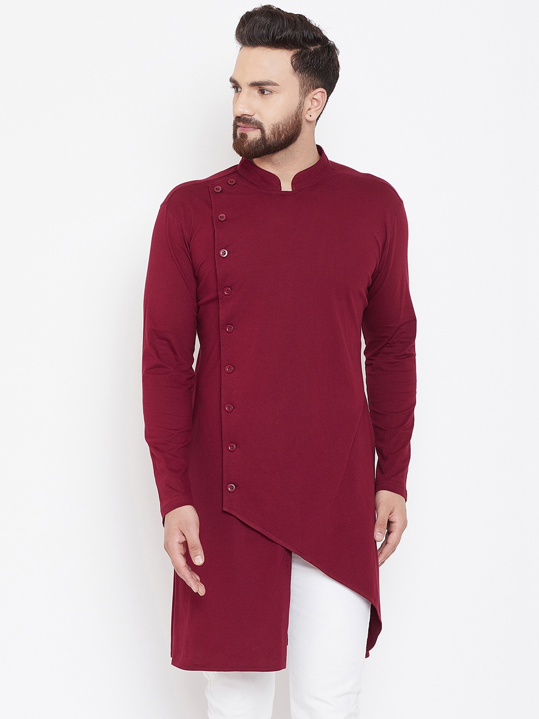 Hypernation Men Maroon Solid Straight Kurta