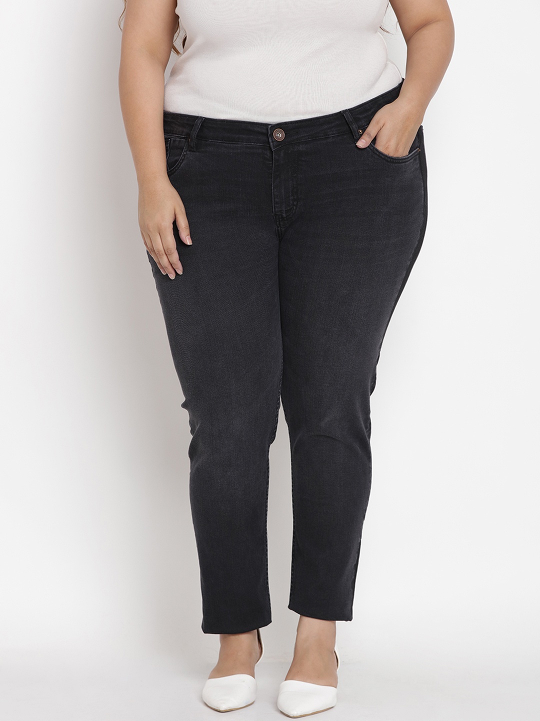 

Kiaahvi by JOHN PRIDE Women Black Slim Fit Mid-Rise Clean Look Stretchable Jeans
