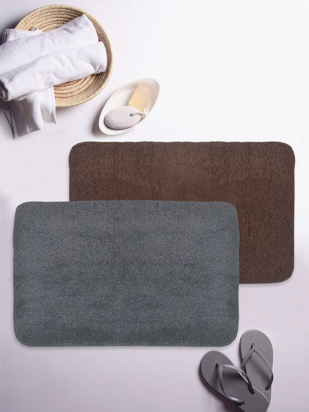 

BIANCA Set of 2 Grey & Brown Printed Anti-slip Bath Rugs