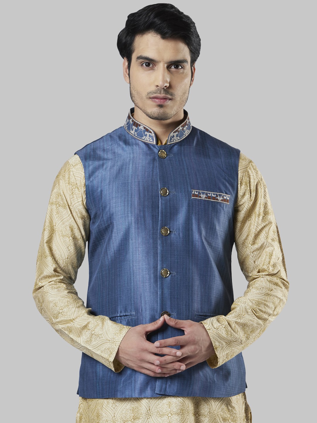 

Ethnix by Raymond Men Blue Solid Nehru Jacket