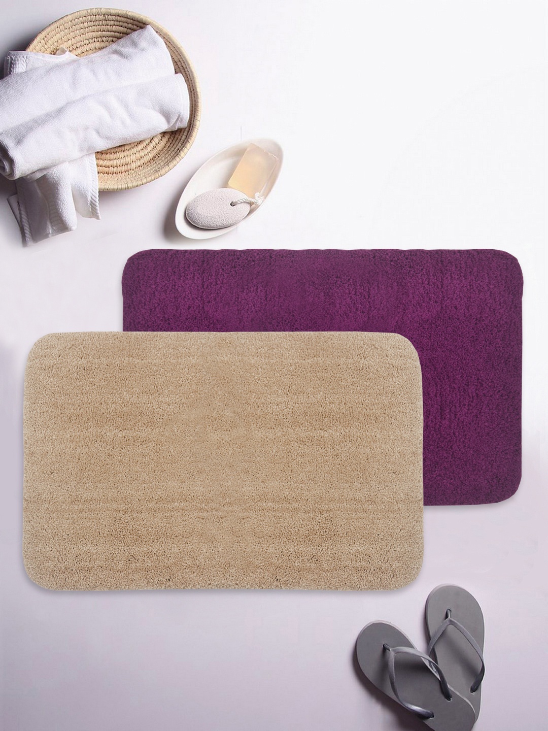 

Bianca Set of 2 Solid Anti-Slip Bath Rugs, Beige