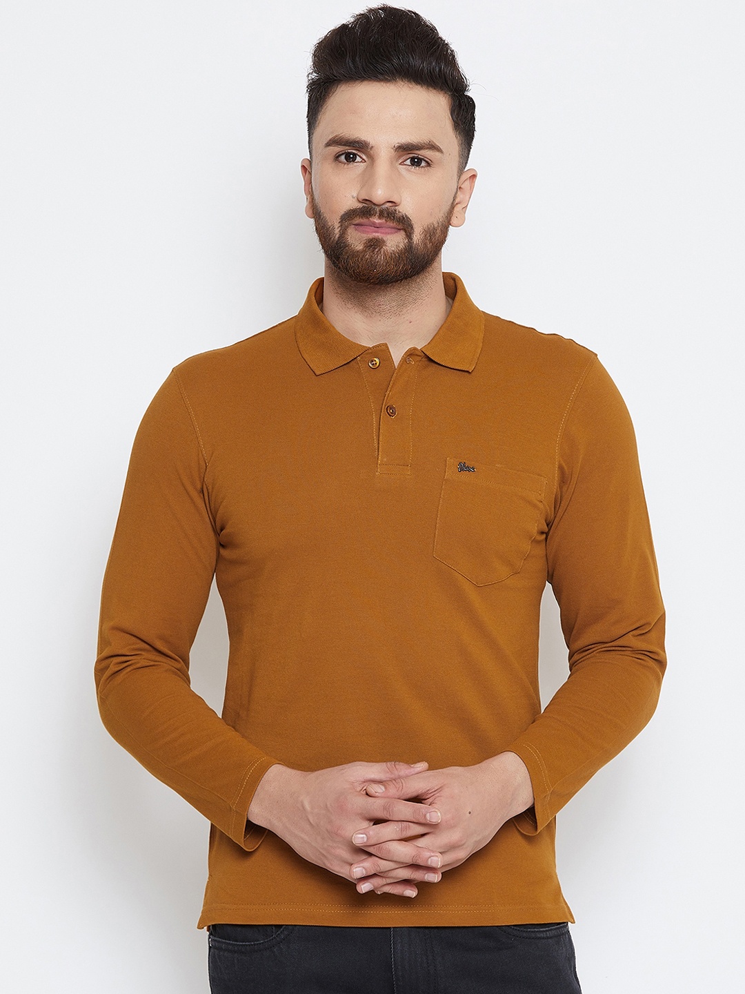 

Okane Men Khaki Brown Solid Polo Collar T-shirt