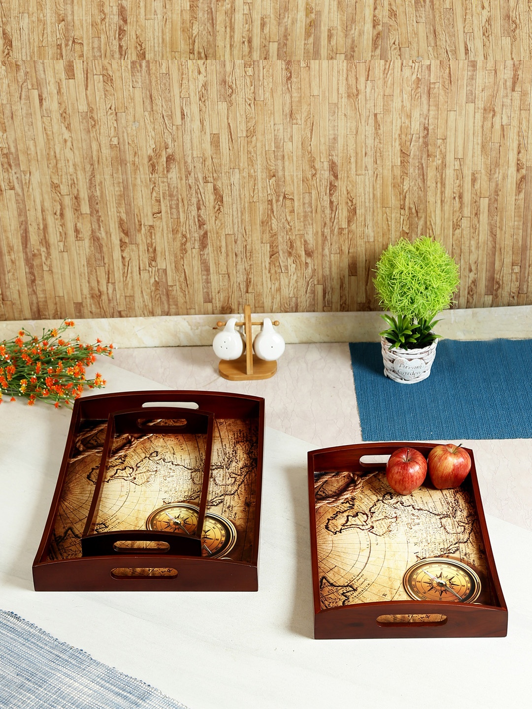

Reinvention Factory Set of 3 Brown Rectangle Printed Serving Trays
