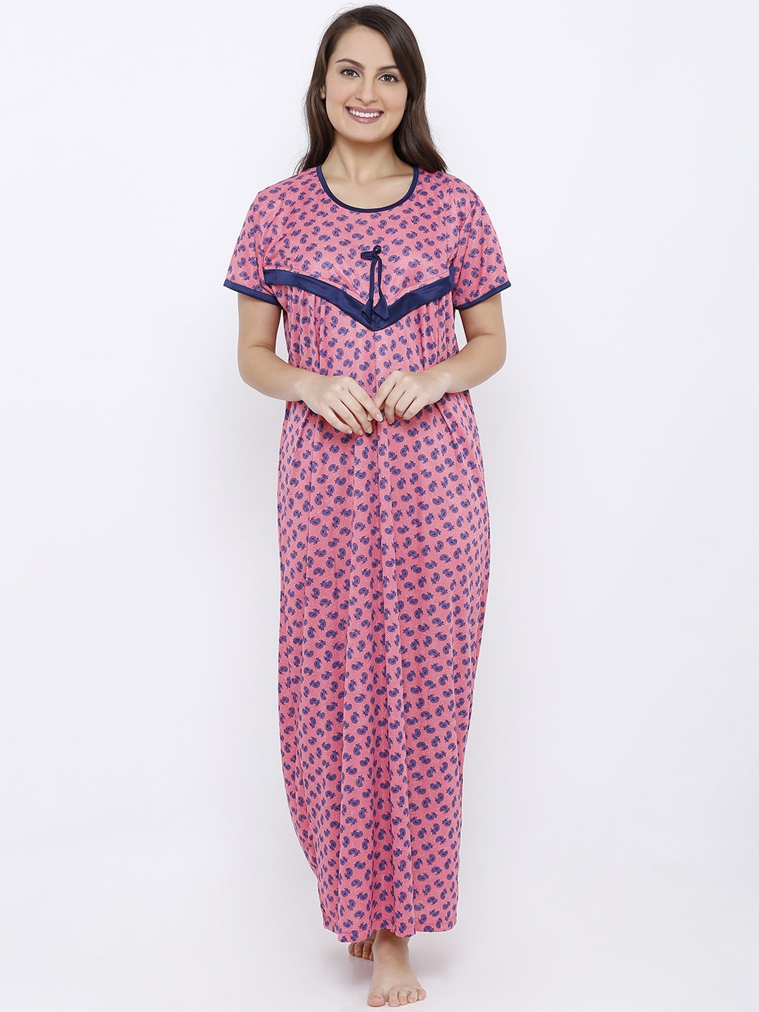 

Pretty Awesome Women Maternity Pink & Blue Printed Nightdress