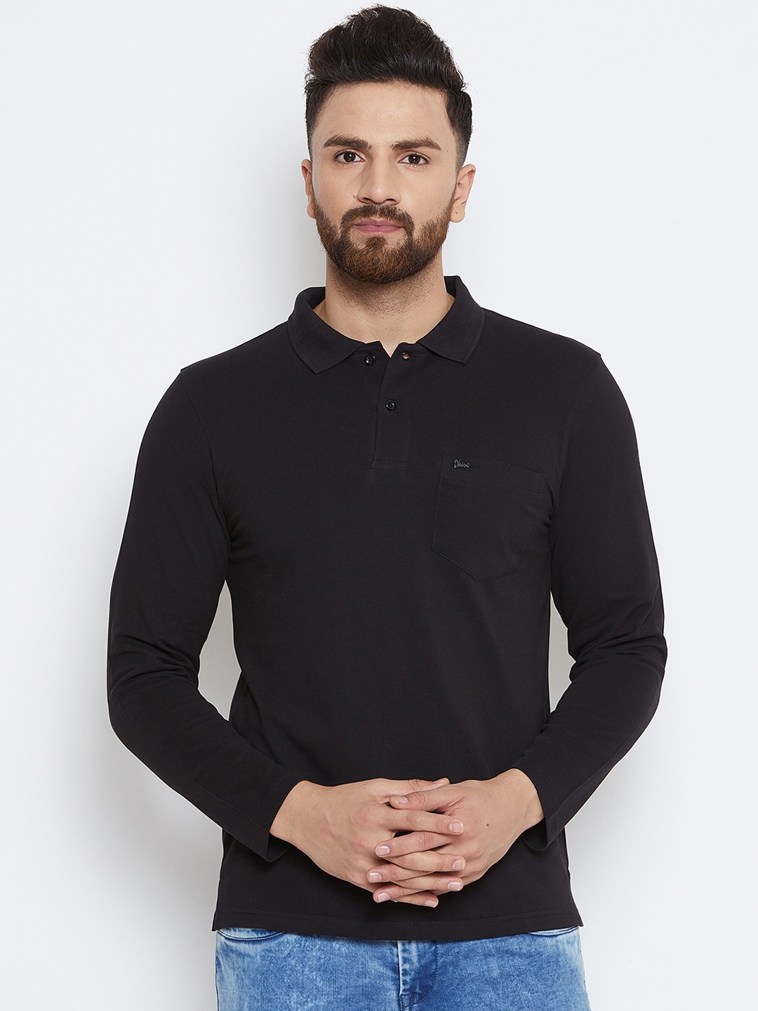 

Okane Men Black Solid Polo Collar T-shirt