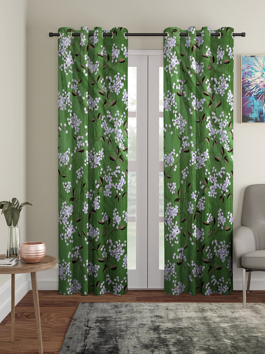 

Cortina Set of 2 Floral Printed Door Curtains, Green