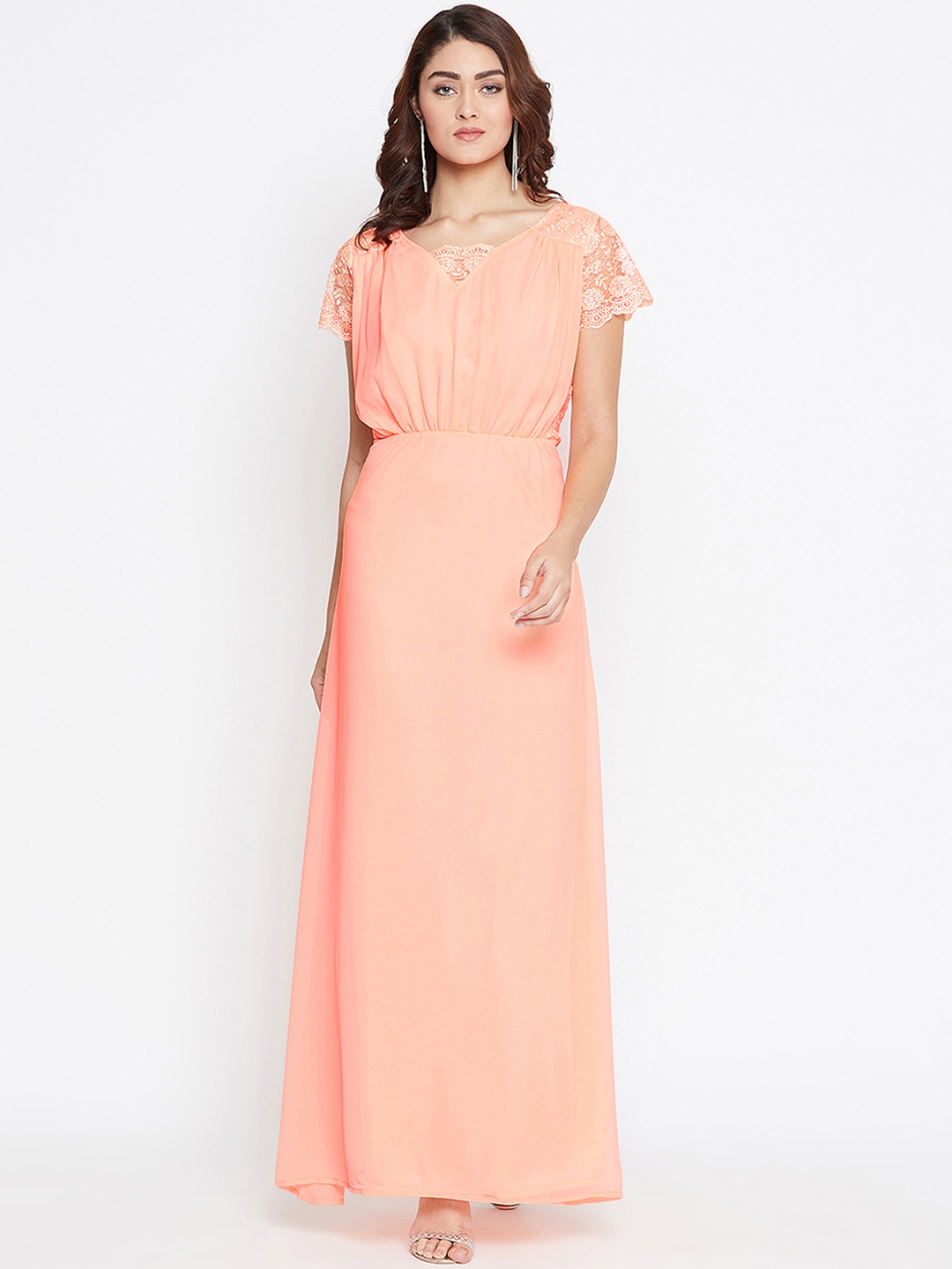 

La Zoire Women Peach-Coloured Self Design Maxi Dress