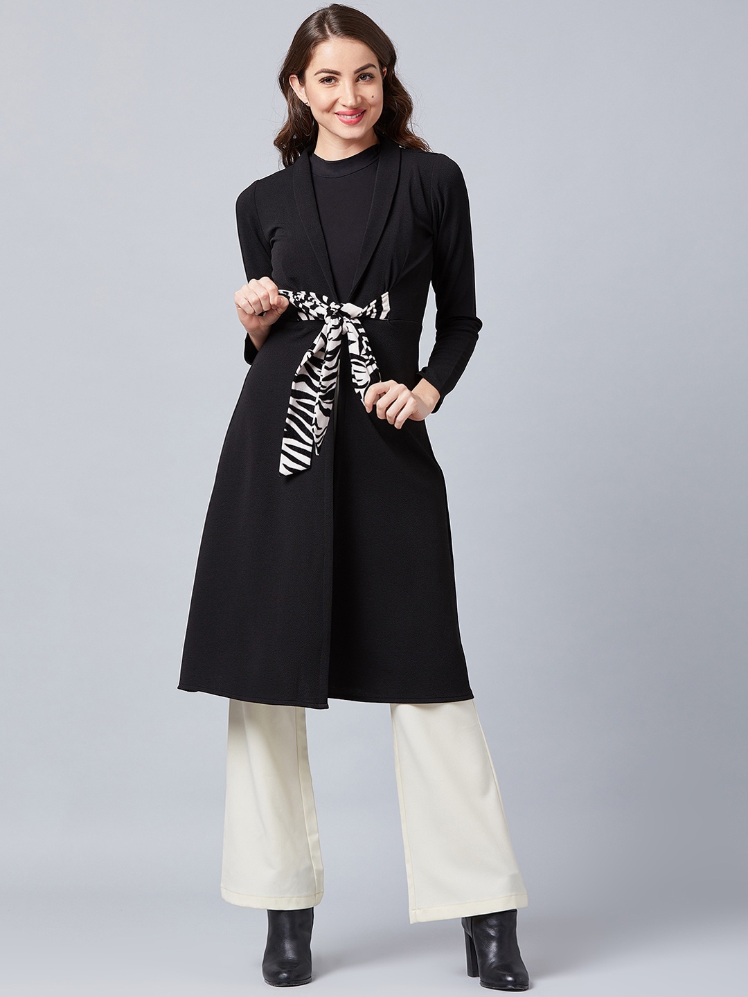 Athena Women Black Solid Tie-Up Shrug
