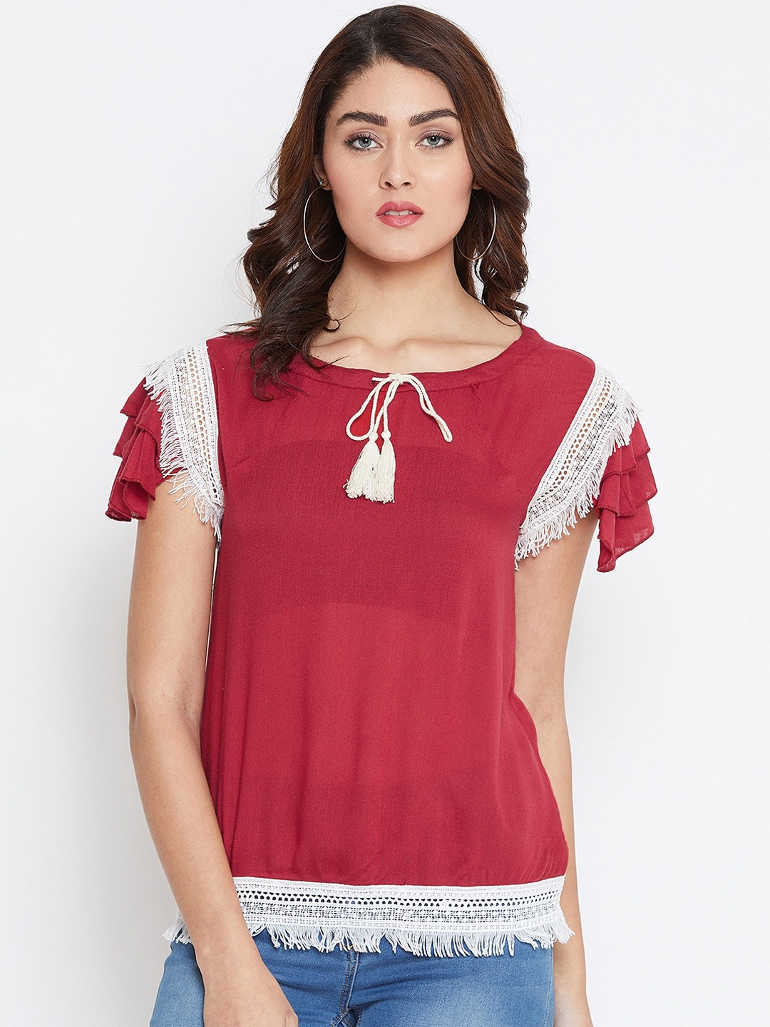

La Zoire Women Maroon Self Design Top
