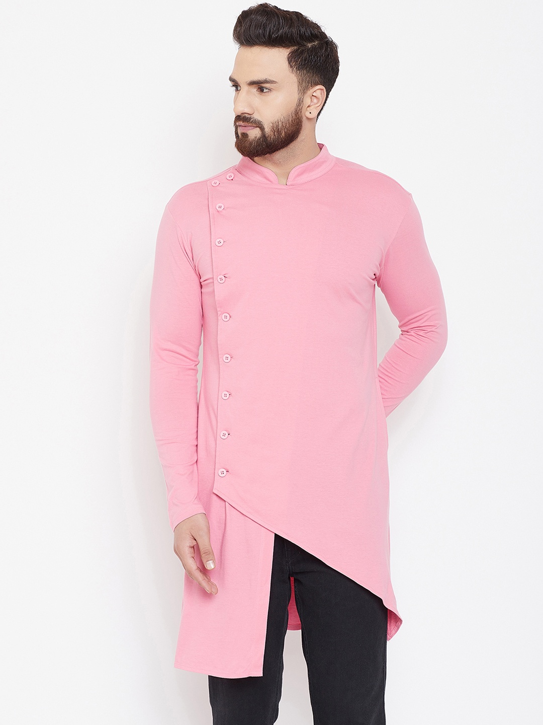 

Hypernation Men Pink Solid Straight Kurta