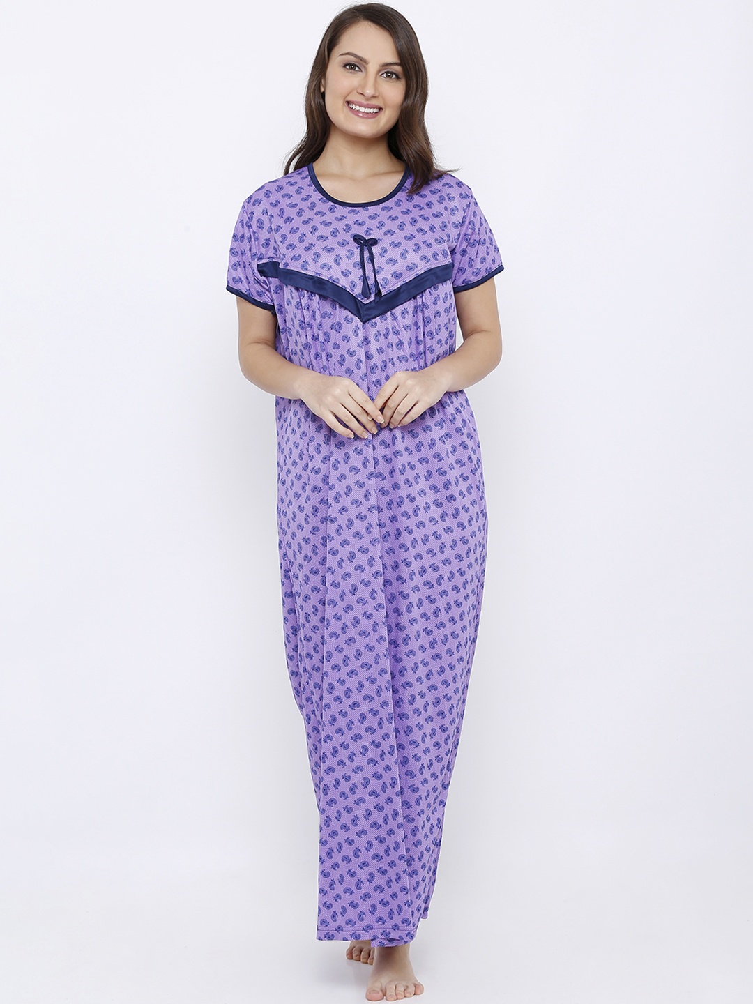 

Pretty Awesome Women Maternity Lavender Printed Nightdress