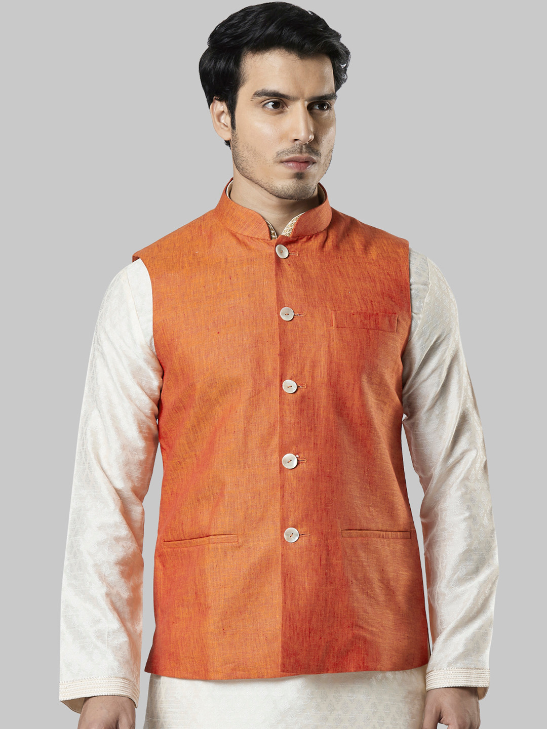 

Ethnix by Raymond Men Orange Solid Nehru Jacket