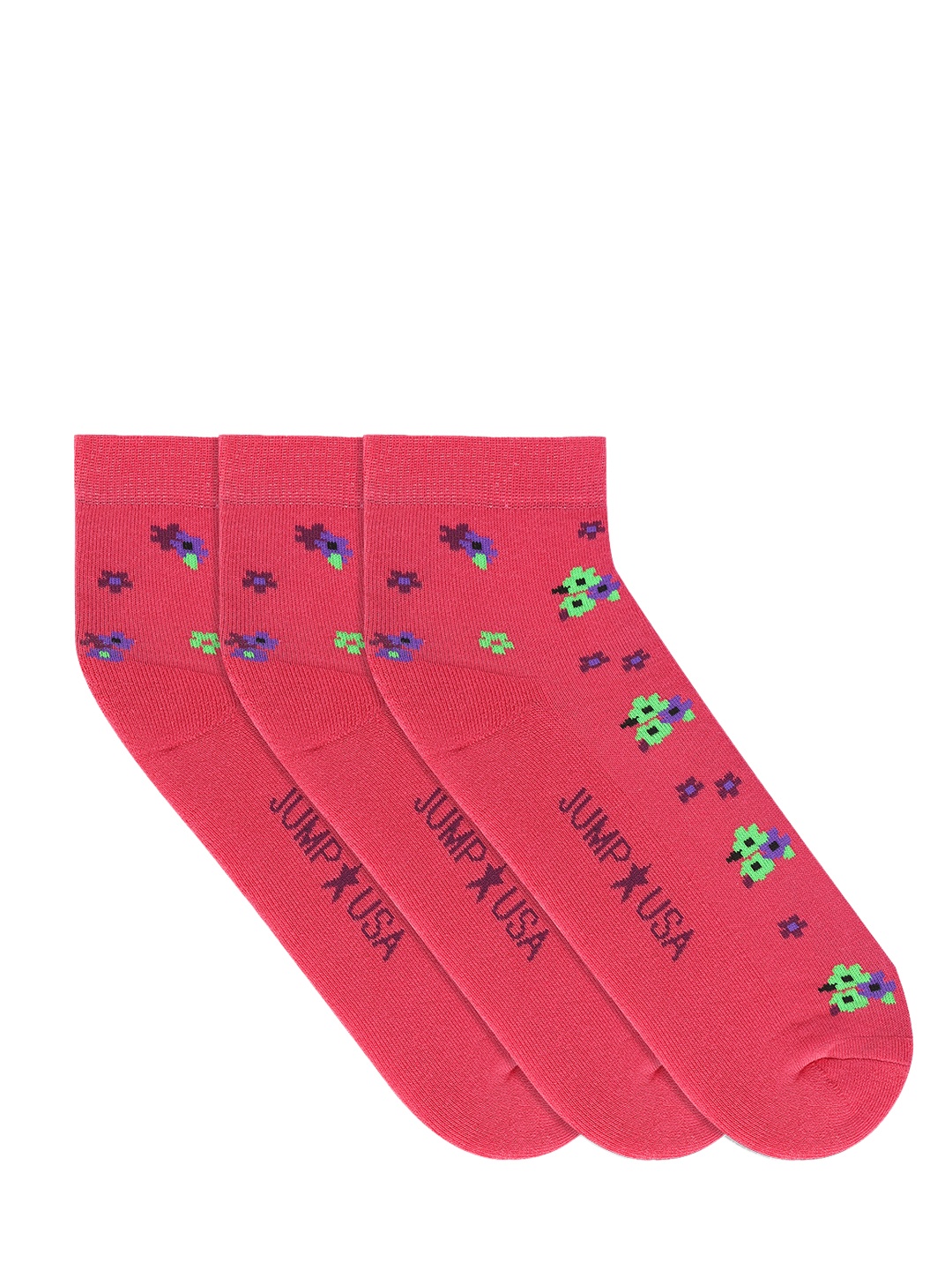 

JUMP USA Women Pack of 3 Pink Patterned Ankle-Length Socks