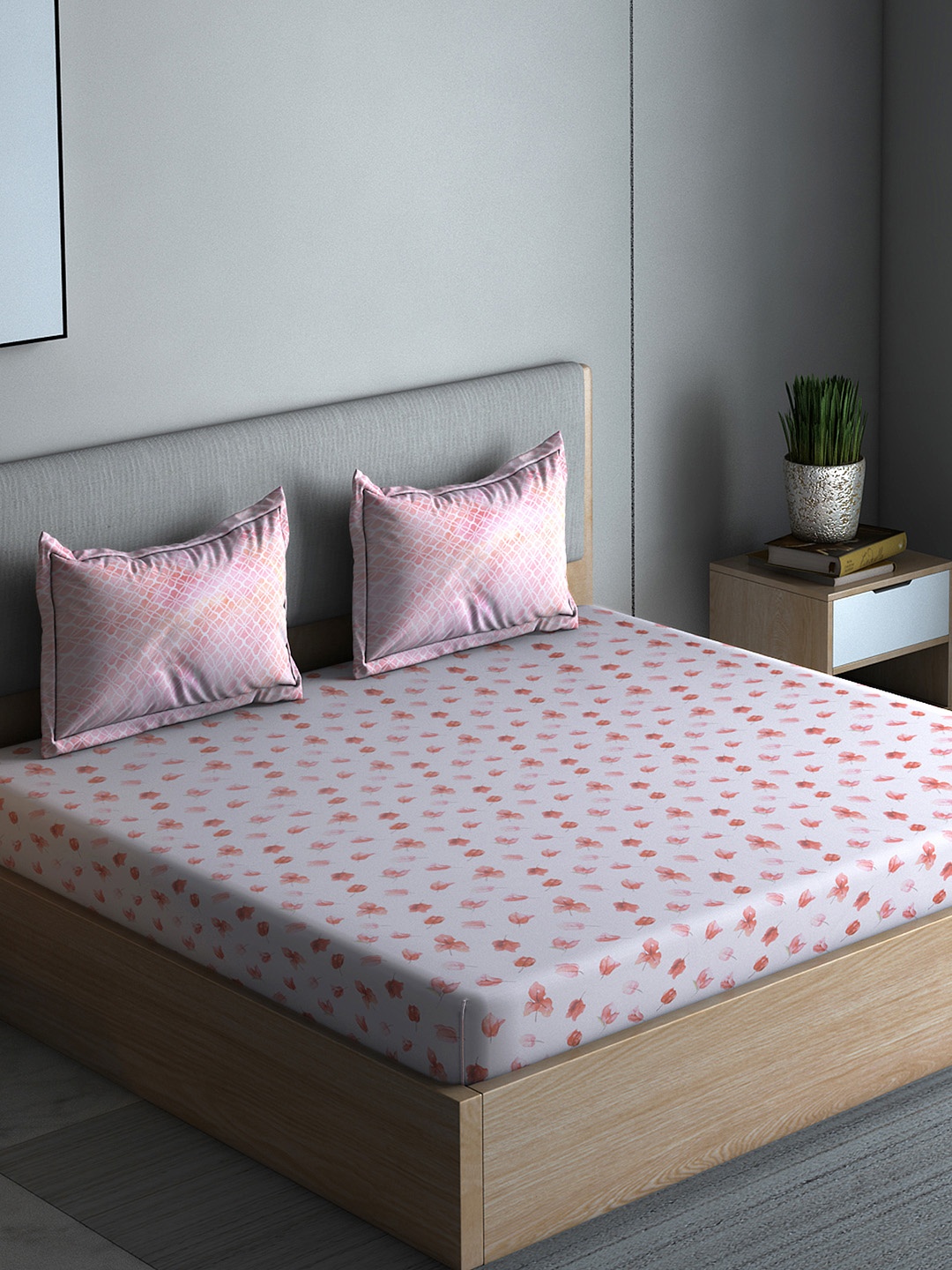 

Boutique Living India Pink & White Floral 300 TC Cotton 1 Queen Bedsheet with 2 Pillow Covers