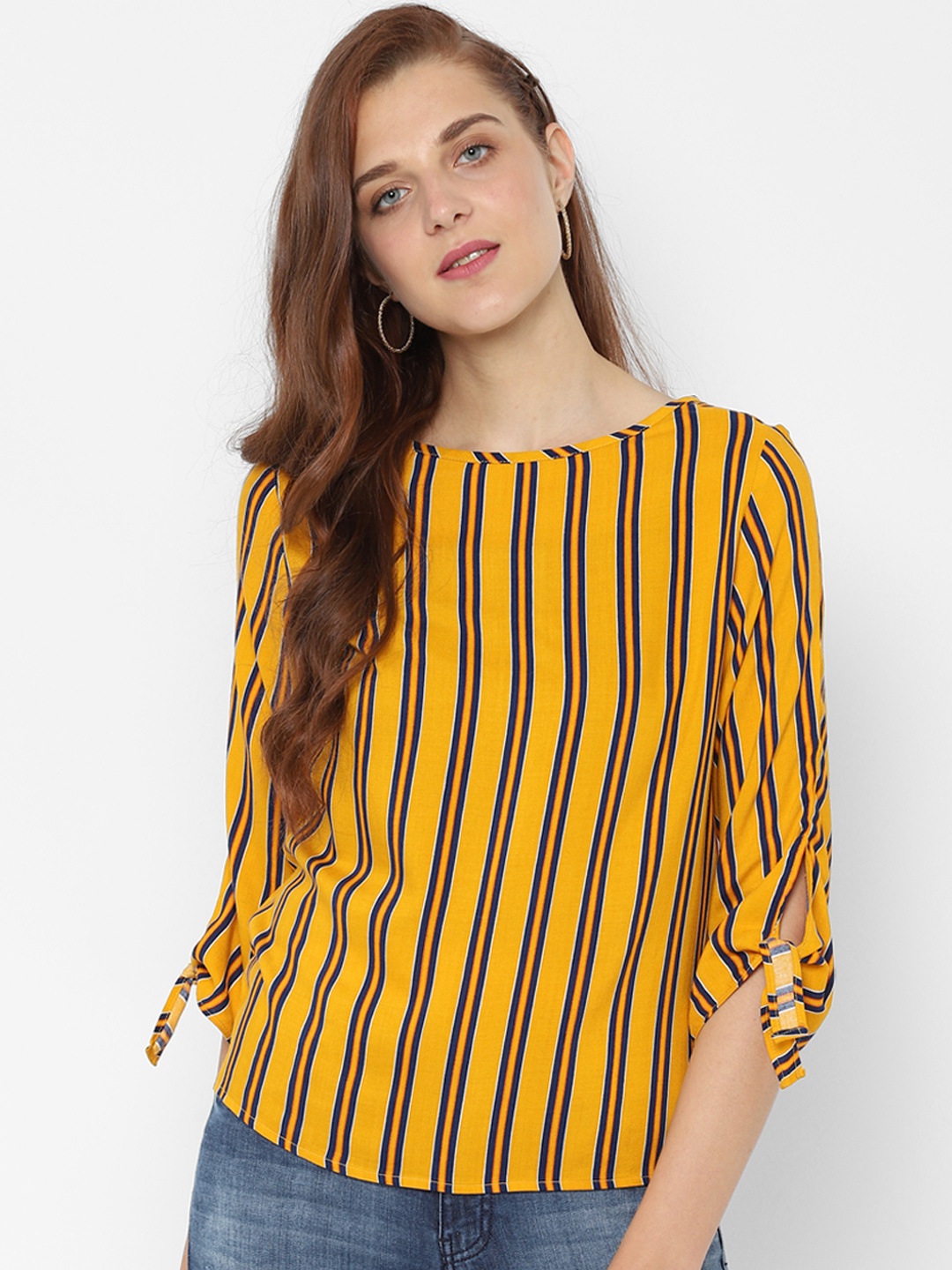 

People Women Yellow & Blue Striped Top