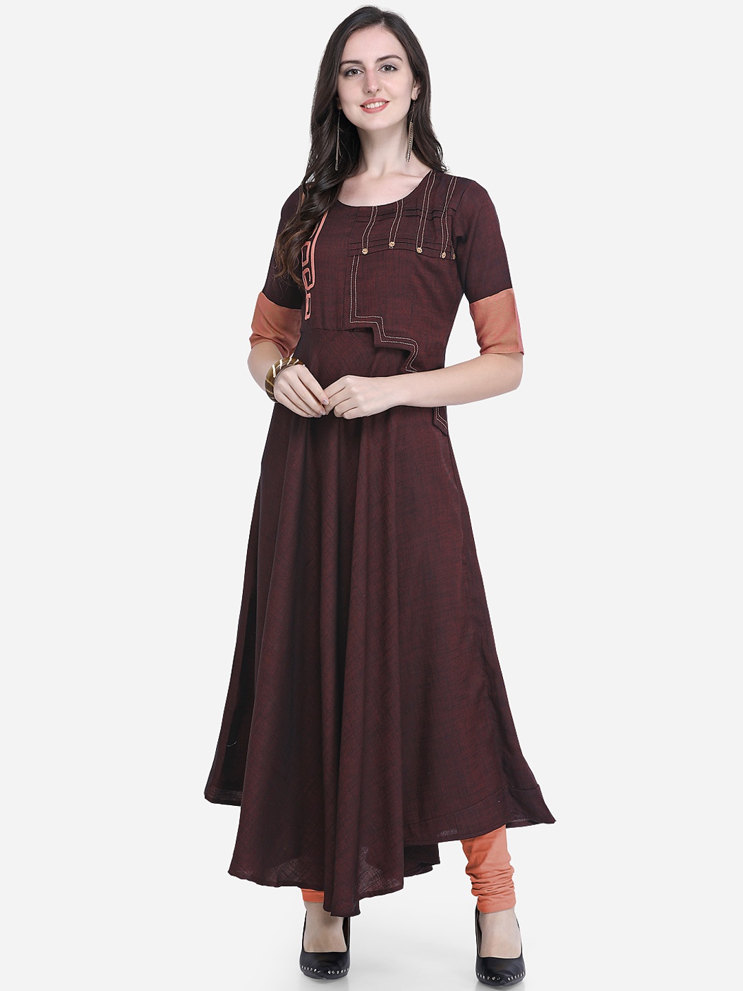 

Kvsfab Women Maroon Colourblocked A-Line Kurta
