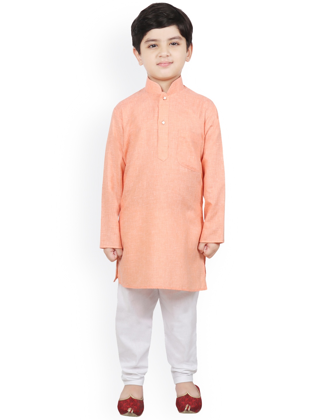 

SG YUVRAJ Boys Peach-Coloured Solid Kurta with Churidar
