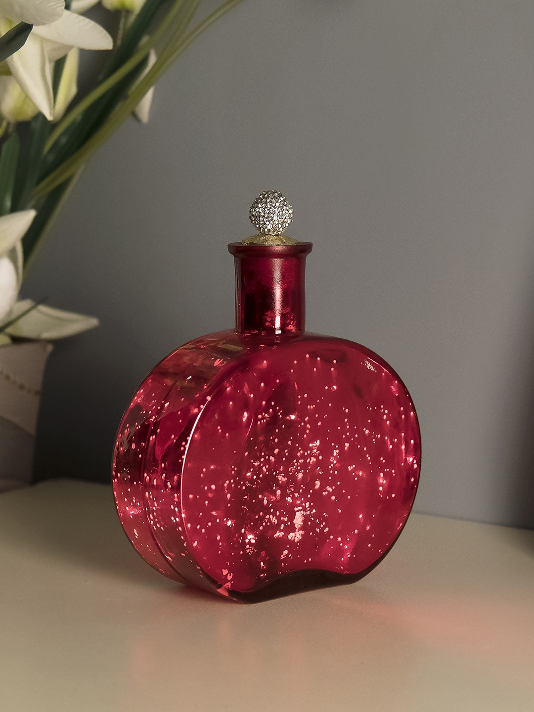 

Homesake Red Solid Handcrafted Round Bottle Table Lamp