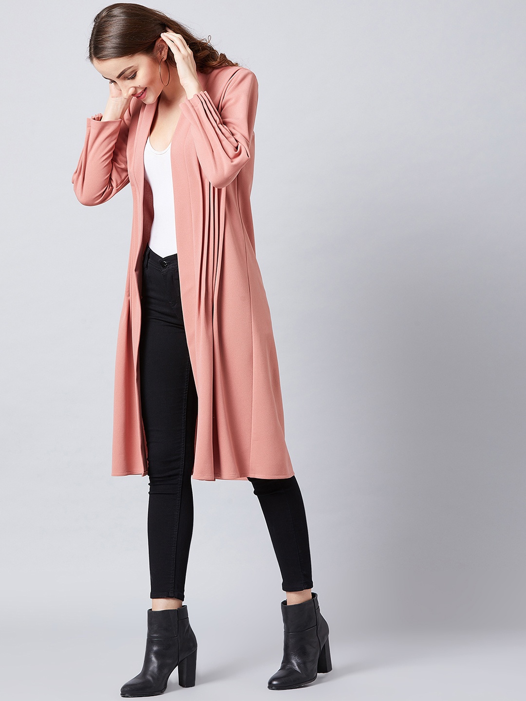 Athena Women Pink Self Design Open Front Shrug