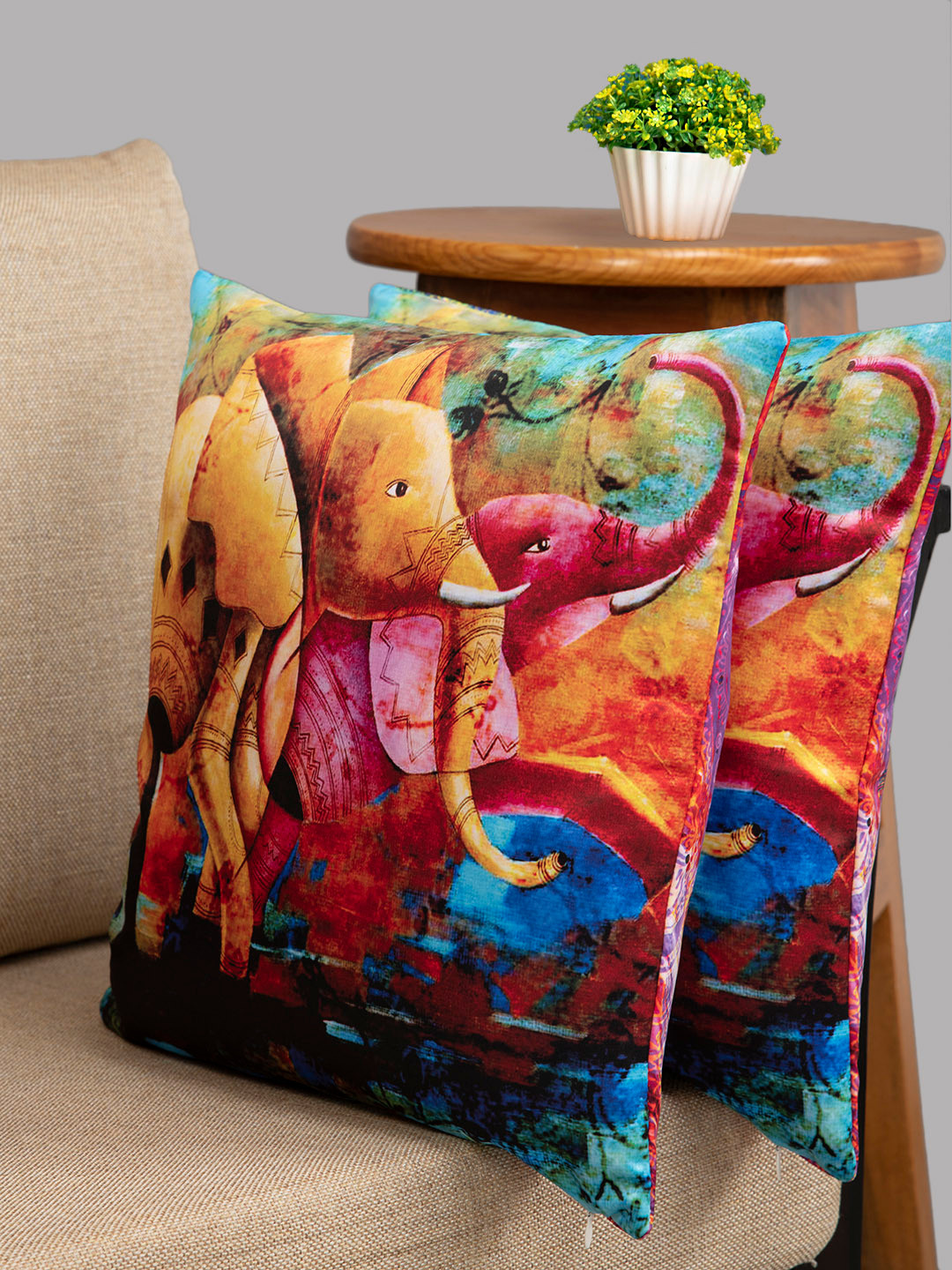

HOUZZCODE Multicoloured Set of 2 Ethnic Motifs Square Cushion Covers, Multi