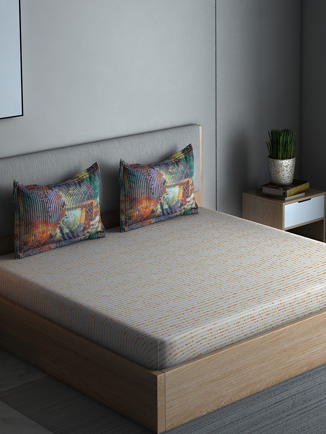 

Boutique Living India Yellow Abstract 300 TC Cotton 1 Queen Bedsheet with 2 Pillow Covers