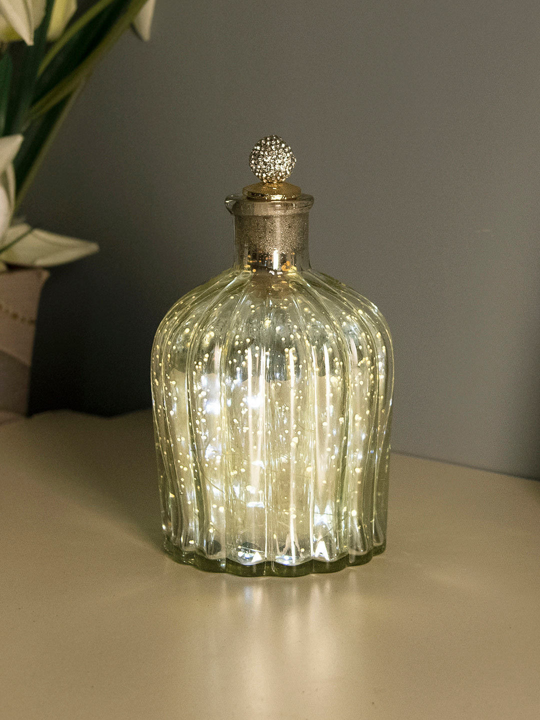 

Homesake Silver-Toned Textured Handcrafted Bottle Lamp