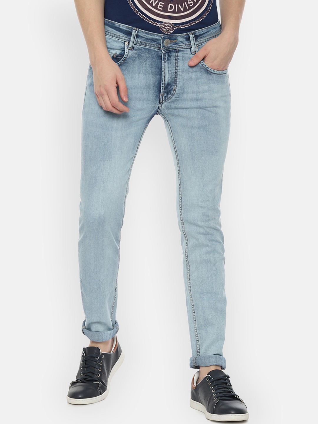 

People Men Blue Regular Fit Mid-Rise Clean Look Stretchable Jeans