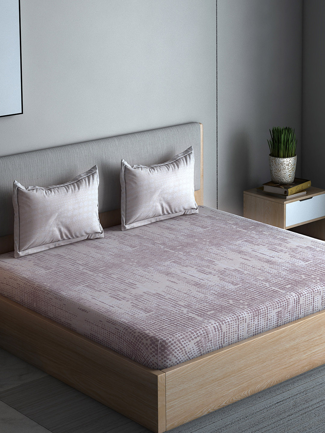 

Boutique Living India Off-White & Mauve Abstract 300 TC Cotton 1 Queen Bedsheet with 2 Pillow Covers